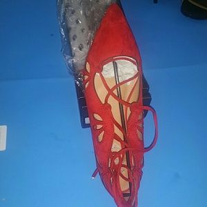 Flat Red Dry Suede  Size 11 Lace Up Sandals